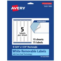 Avery Matte White Removable Rectangle Labels with Sure Feed Technology, Print-to-the-Edge, 9.75" x 1.25"