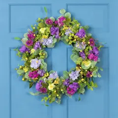Northlight Eucalyptus and Hydrangea Artificial Spring Floral Wreath - 24" - Purple