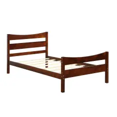 Pine Wood Twin Platform Bed with Headboard Footboard Under-bed Storage and Sturdy Slat Support Walnut
