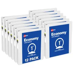 Avery Economy View 3 Ring Binder, 1" Round Rings, 1 White Binder (05711) - 12 Pack