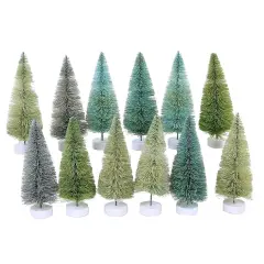 Cody Foster 4.0 Inch Winter Green Trees Set 12 Christmas Decorative Tree Set , Christmas Decor Bottle Brush Neutral