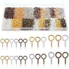 600 Pcs Screw Eye Pins Hooks 6 Colors Small Metal Eyelet Mini Screw Pin Peg Self Tapping Eye Hooks for Jewelry Making DIY Art Crafts(4 x 8 mm, 5 x 10 mm, 6 x 13 mm)
