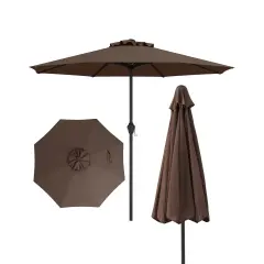 Fabric Outdoor Heavy Duty Market Umbrella with Crank Handle, 8 Sturdy Ribs, UV Protection Brown
