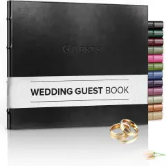 Gallery Leather Guest Book Wedding, Party, Special Events, add Polaroid Photos, 192 Lined Pages, Bonded Leather, Hardcover 7" x 9" Acadia Black
