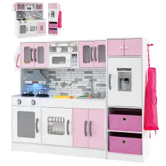 Wooden Pink Kitchen Playset with Lights & Sounds for Kids Ages 3+