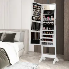 Full Length Mirror Jewelry Cabinet with 20 Warm Lights and 4 Tilt Angles White