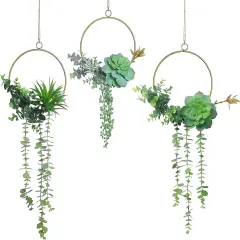 Artificial Succulents Wreath Set of 3 Hanging Gold Geometric