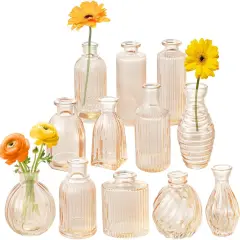 Set of 12 Small Glass Bud Vases Ribbed Modern Vintage Flower Vases