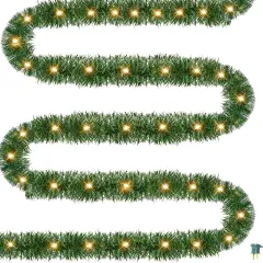 15 FT Artificial Christmas Garland, Pre-Lit 35 Count Mini String Lights