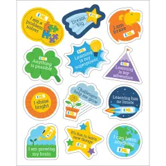 IXL 72 pc Mighty Mindset Stickers, 6 Sheets of Incentives With Positive Affirmations for Schoolwork, Awards, Classroom Prizes, Reward Chart, Planner, Crafts for Kids, Motivational School Supplies