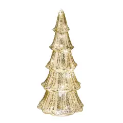 Haute Decor 14 Inch Battery Operated Lighted Mercury Glass Gold Christmas Tree with Built-in Timer and 20 Warm White Lights