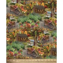 Cabin Farmers Fruits Vegetables Cotton Fabric | By the Yard | Sewing and Crafting | 44 inches wide