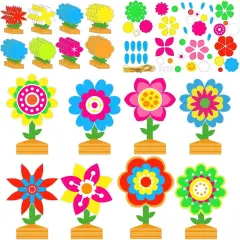 24 Packs Spring Time Flower Craft Kits for Kids Spring Sunflower Floral DIY Art Spring Craft Set Home Preschool Classroom Game Activities Spring Party Decors