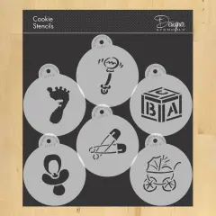3-Inch Large Baby Cookie & Cupcake Stencils: Baby Carriage, Rattle, Pacifier, Block, Diaper Pins, Footprint | C197 by Designer Stencils | Cookie Decorating Tools |