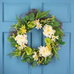 Northlight Mixed Floral Artificial Spring Wreath - 22" Green