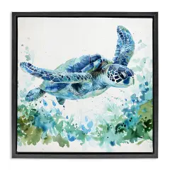 Stupell Industries Swimming Turtle & Botanicals Floating Frame By LSR Creative Studio