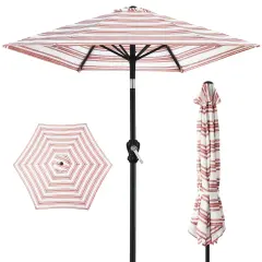 Best Choice Products 10ft Outdoor Steel Striped Market Patio Umbrella w/ Crank, Tilt Push Button, 6 Ribs Striped Rust