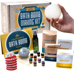 DIY Gift Kits Bath Bomb Making Kit for Kids, Make 12 All Natural Bath Bombs at Home, Made in the USA, 100% Pure, 7 Essential Oils, Epsom Salts, Cupcake Mold Liners, Recipes, Gift Box Included Multicolor