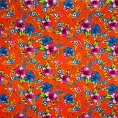 1 Yard Hibiscus Palm Leaves Cotton Fabric 36" Lx 45" W Orange