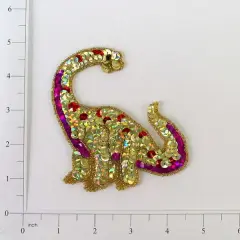 4 1/4" x 4 1/4" Brontosaurus Dinosaur Sequin Applique/Patch
