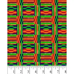 African Kente Green With Gold Metallic Cream Cotton Fabric | By the Yard | Sewing and Crafting | 44 inches wide