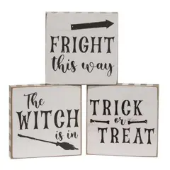 3 Asstd. Halloween Wood Block Signs Spooky Shelf or Table Decor