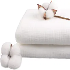 Wrinkle Gauze Cotton Material Quilting Sewing Craft Fabric Table Runners 1 Yard, White)