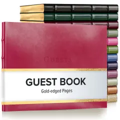 Gallery Leather Guest Book Special Events, add Photos, 192 Lined Pages, Bonded Leather, Hardcover, Gold-Gilded, Guestbook Acadia Wild Rose