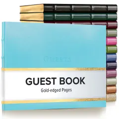 Gallery Leather Guest Book Special Events, add Photos, 192 Lined Pages, Bonded Leather, Hardcover, Gold-Gilded, Guestbook Acadia Pool