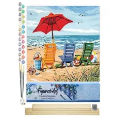 Figured'Art Paint by Numbers Kit for Adults Beach Chairs 16"x20" - Craft Art Painting Rolled Canvas with DIY wooden frame