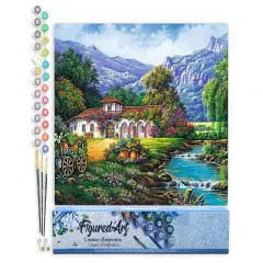 Figured'Art Paint by Numbers Kit for Adults Quiet house near the river 16"x20" - Craft Art Painting DIY Kit Rolled Canvas without frame