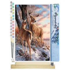 Figured'Art Paint by Numbers Kit for Adults Deers during Winter 16"x20" - Craft Art Painting Rolled Canvas with DIY wooden frame