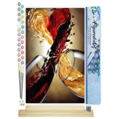 Figured'Art Paint by Numbers Kit for Adults Wine Mix 16"x20" - Craft Art Painting Rolled Canvas with DIY wooden frame