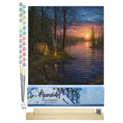 Figured'Art Paint by Numbers Kit for Adults Camping and Lake 16"x20" - Craft Art Painting Rolled Canvas with DIY wooden frame