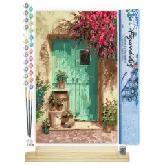 Figured'Art Paint by Numbers Kit for Adults Green Door 16"x20" - Craft Art Painting Rolled Canvas with DIY wooden frame
