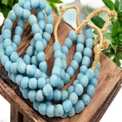 10-12mm Matte Ocean Blue African Recycled Glass Beads (19" Strand)