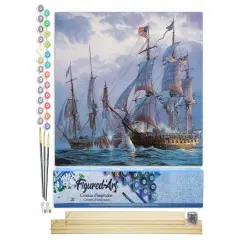 Figured'Art Paint by Numbers Kit for Adults The American Fleet 16"x20" - Craft Art Painting Rolled Canvas with DIY wooden frame