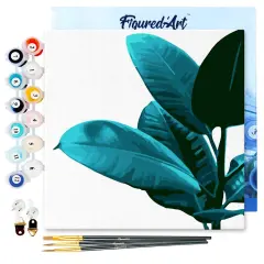 Figured'Art Mini Paint by Numbers Kit for Adults with Frame Rubber Plant Leaves Small format 8"x8" - Craft Art Painting DIY Canvas Already Stretched on a Wooden Frame