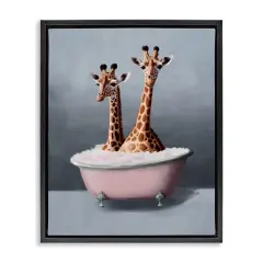 Stupell Industries Giraffe Pair in Tub Floater Framed Canvas Wall Art Design by Svetlana Aleynikova