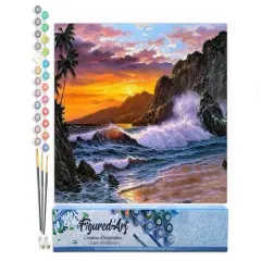 Figured'Art Paint by Numbers for Adults Cliff and Waves 16"x20" - Craft Art Painting DIY Kit Rolled Canvas without frame
