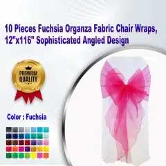 10 Pieces Fuchsia Organza Fabric Chair Wraps, 12"x116" Sophisticated Angled Design
