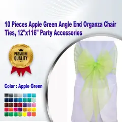 10 Pieces Apple Green Angle End Organza Chair Ties, 12"x116" Party Accessories