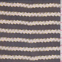 Grey/Black Small Zig Zag Stripe Crinkled Silk Chiffon Fabric By the Yard