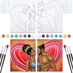 2 Pack Date Night Canvas Painting Kit - 8 x10 Inches (Afro Couple)