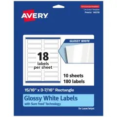 Avery Glossy White Rectangle Labels with Sure Feed, 15/16" x 3-7/16"