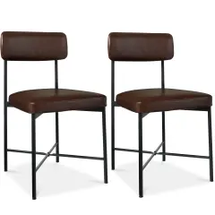 Best Choice Products Faux Leather Dining Chair Set of 2, Standard Height w/ Metal Frame Mocha Brown