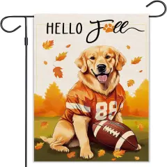 Fall Burlap Garden Flag 12&times;18 Inch(Football Golden Retriever)