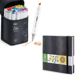 Ohuhu Oahu 40 Colors Alcohol Markers + 8.3"x8.3" Sketchbook Marker Paper Pad