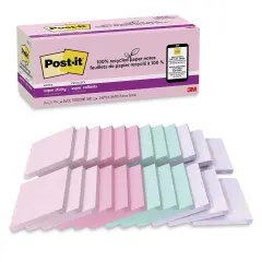 Post-it Recycled Super Sticky Notes - Wanderlust Pastels Collection, 3" x 3", Pkg of 24