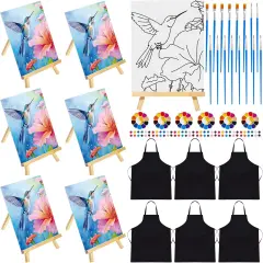 48 Pcs Pre Drawn Canvas Painting Set Sip and Paint Kit Pre Canvas for Adults Family Sip and Paint Party multicolor